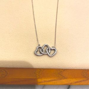 Tiffany & Co. Triple Interlocking Heart Necklace Sterling Silver w/Pouch and Box